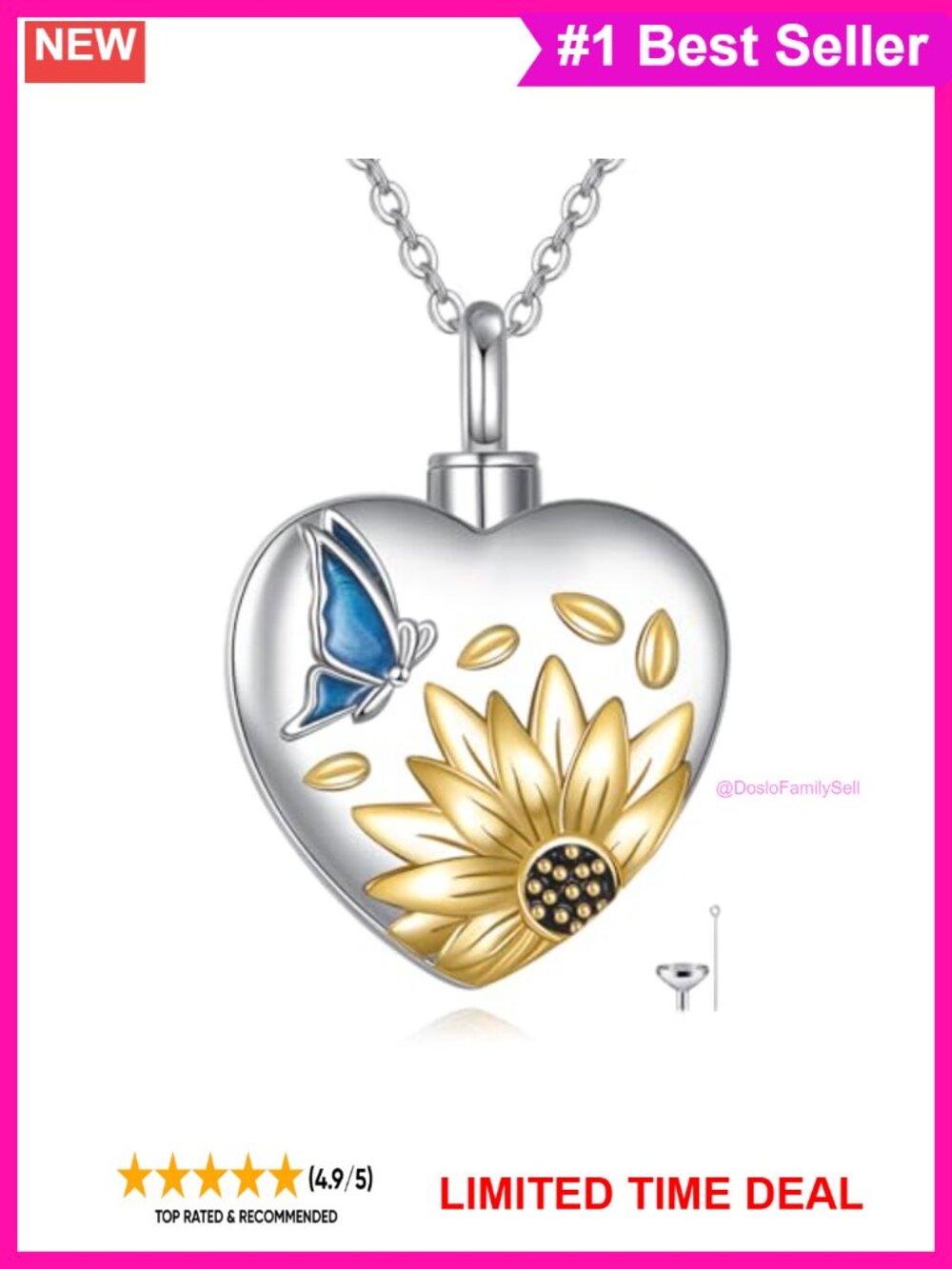 Sterling Silver Sunflower Butterfly Urn Necklace Forever in My Heart Keepsake